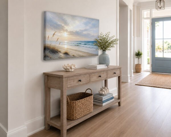 Coastal Dune Sunset canvas wall art unframed in entryway 31d587fc d36b 4e90 8033 e329b3f8a008