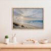 Coastal Dune Sunset canvas wall art with oak frame in office