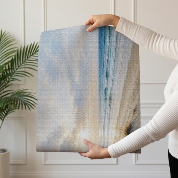 Coastal Dune Sunset fine art print with woman unrolling
