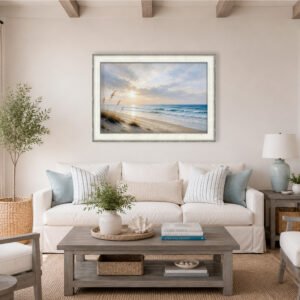 Coastal Dune Sunset canvas wall art with driftwood white fra fabf356f 892e 47d5 ac9d 5099e8e614b7