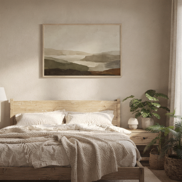 Earthy Abstrat Landscape with natural frame in bedroom