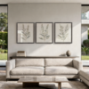 Tranquil Botanical Trio with black silver frame in living room Tranquil Botanical Trio with black silver frame in living room