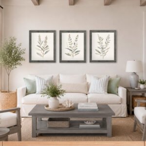 Tranquil Botanical canvas wall art set in living room Tranquil Botanical canvas wall art set in living room