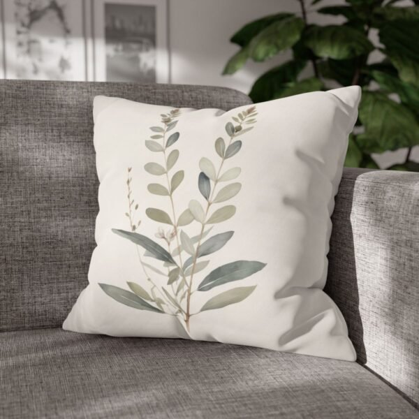 Tranquil Botanical pillow on gray couch