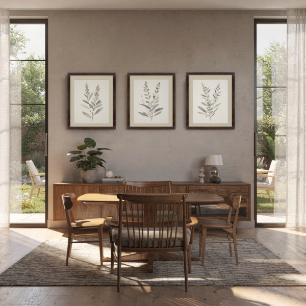 Tranquil Botanical with black gold frame in dining room Tranquil Botanical with black gold frame in dining room