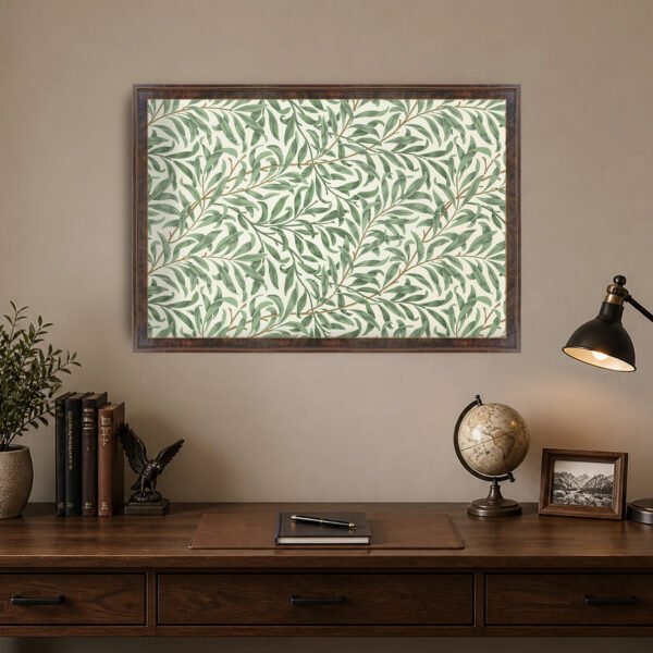 Willow Bough canvas wall art with espresso black frame in office