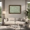 Willow Bough with espresso gold frame above couch in living room