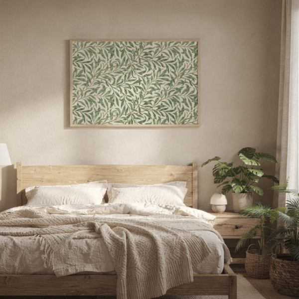 Willow Bough with natural frame above bed in bedoom