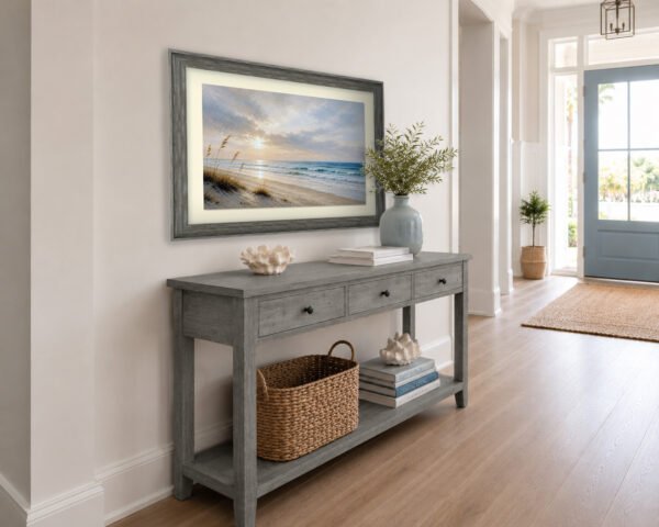 coastal dune sunset in entry way with driftwood gray frame