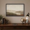 Earthy abstract landscape canvas wall art with black gallery frame