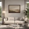 Earthy abstract landscape canvas wall art with espresso gallery frame