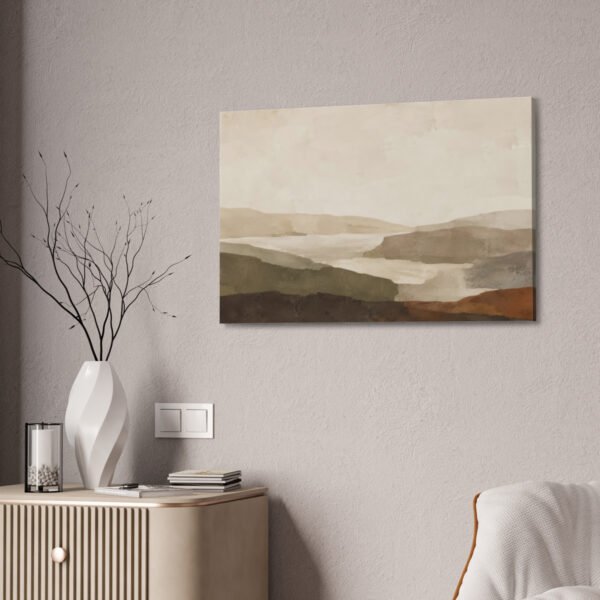 Earthy abstract landscape unframed canvas wall art in warm neutral tones