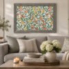 Fruit canvas wall art above gray couch