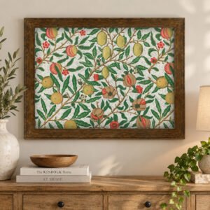 Fruit canvas wall art on wall above dresser