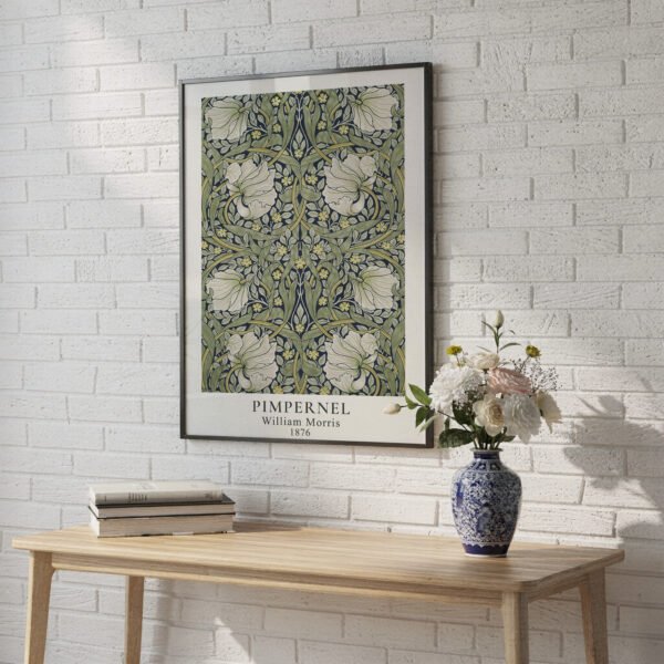 Pimpernel art print poster in black frame above console table Pimpernel art print poster in black frame above console table