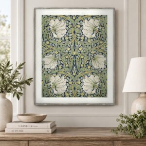Pimpernel canvas wall art in driftwood white frame above table