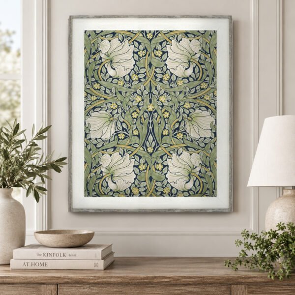 Pimpernel canvas wall art in driftwood white frame above table