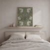 Pimpernel canvas wall art in natural frame above bed