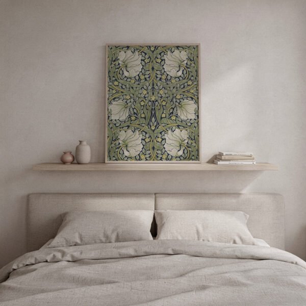Pimpernel canvas wall art in natural frame above bed