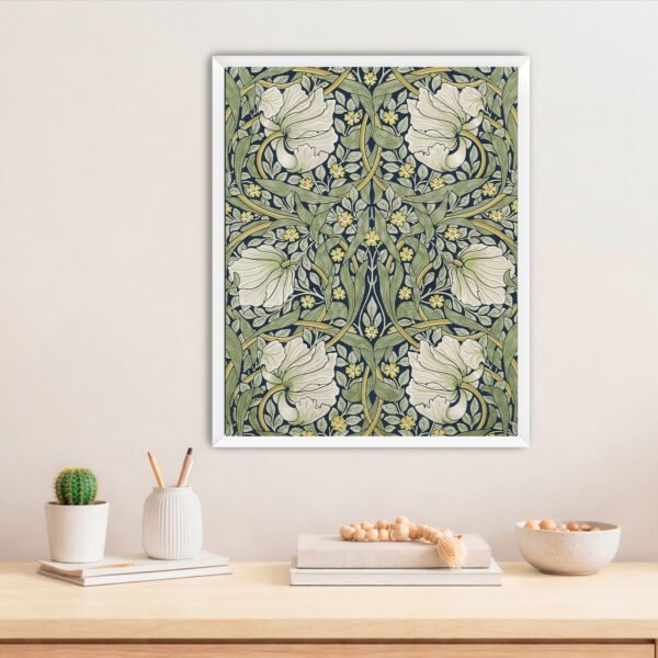 Pimpernel canvas wall art in white frame above desk