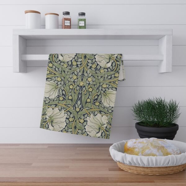 Pimpernel cotton twill tea towel william morris inspired hanging on bar in kitchen Pimpernel cotton twill tea towel william morris inspired hanging on bar in kitchen