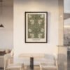 Pimpernel giclee art print in black frame in cafe Pimpernel giclee art print in black frame in cafe